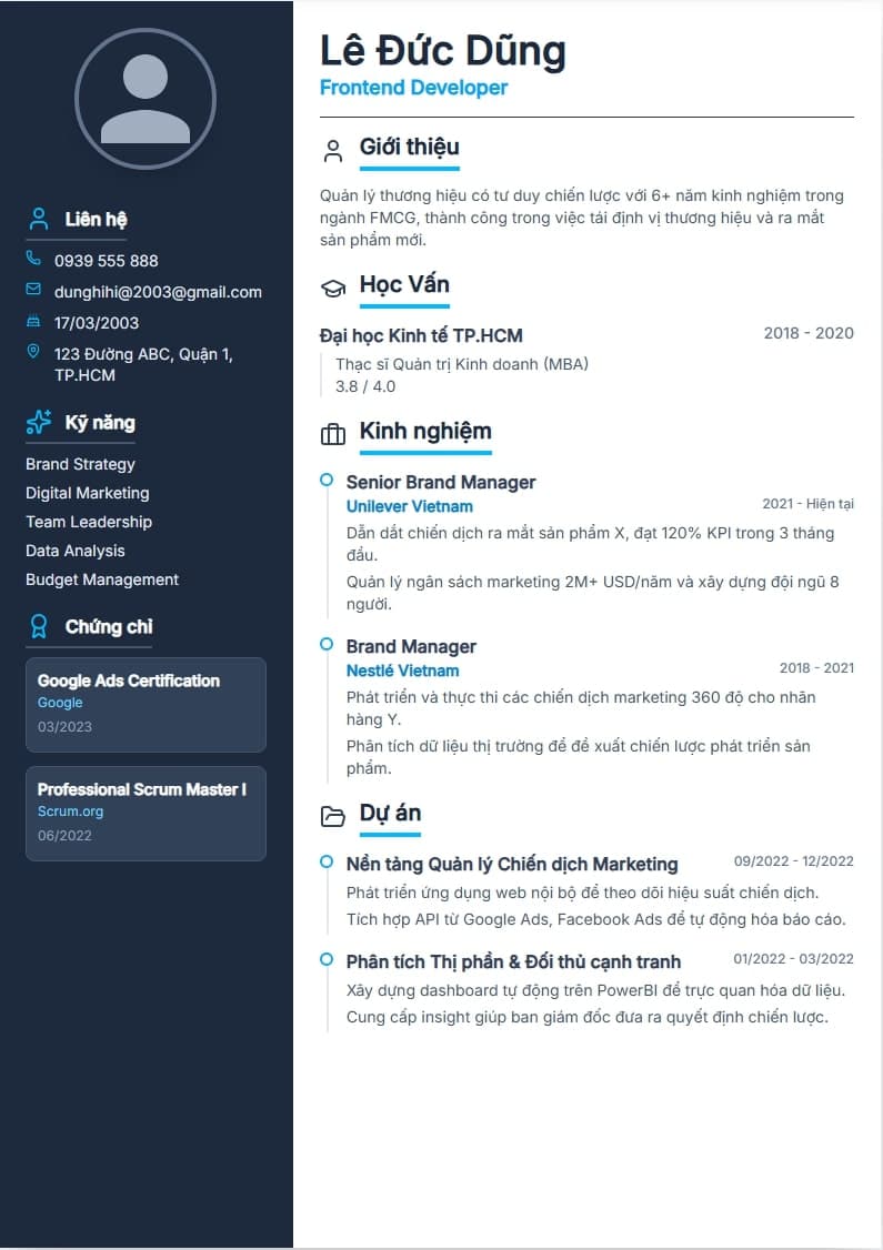 Mẫu CV Hiện Đại