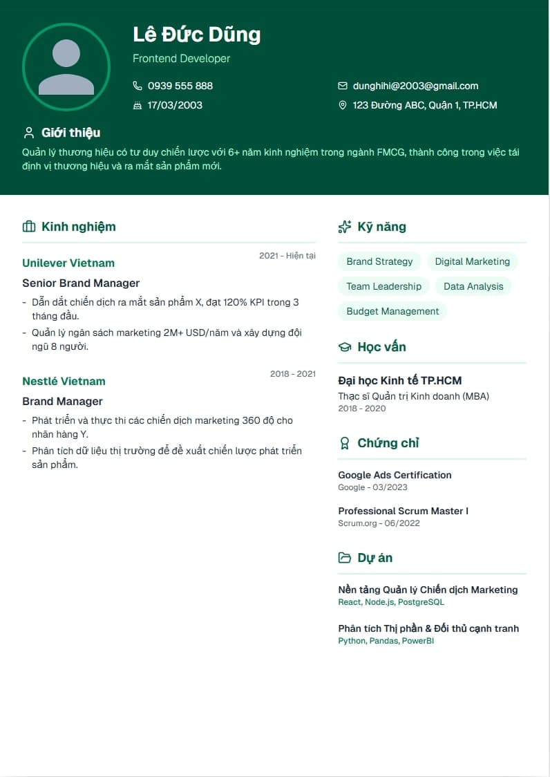 Mẫu CV Sáng Tạo