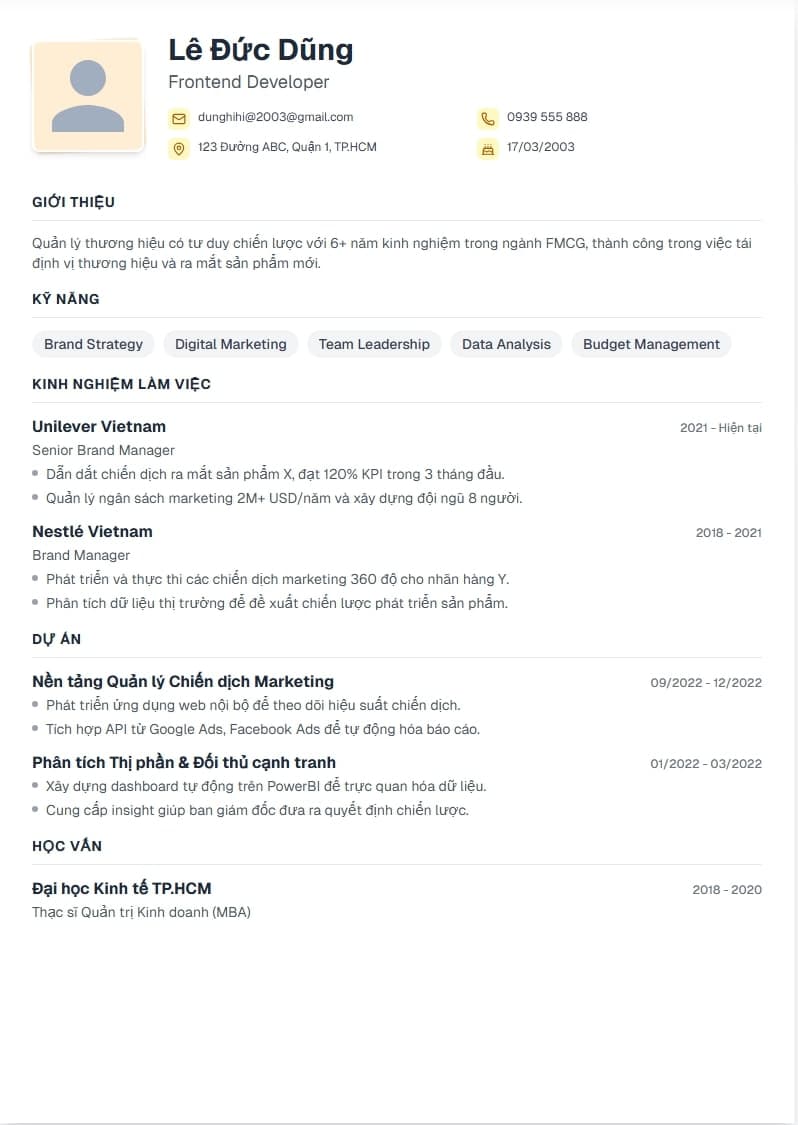 Mẫu CV Chuyên Nghiệp