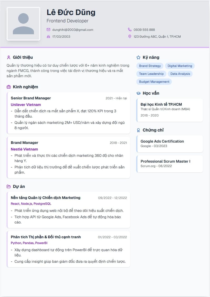 Mẫu CV Năng Động