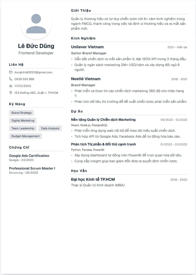 Mẫu CV Đột Phá