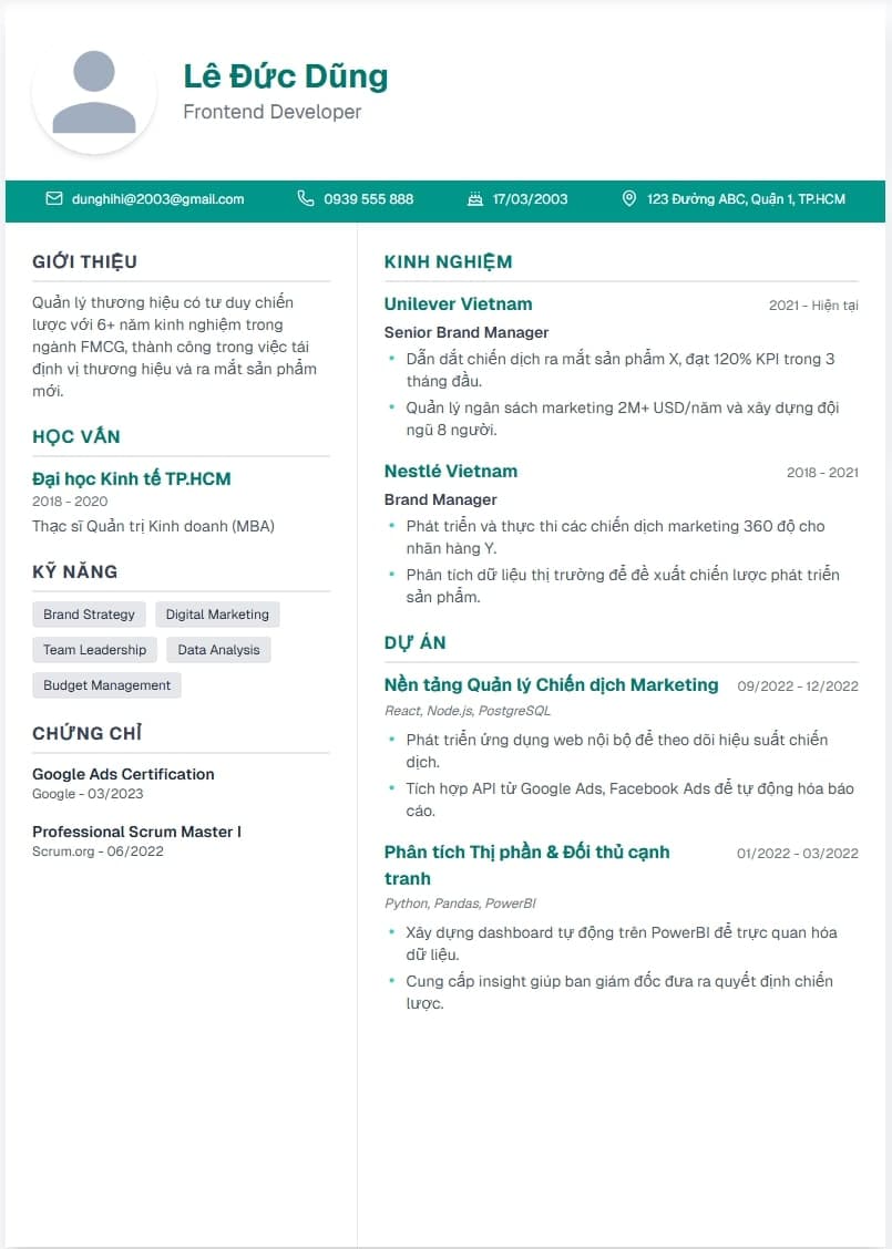 Mẫu CV Tối Giản
