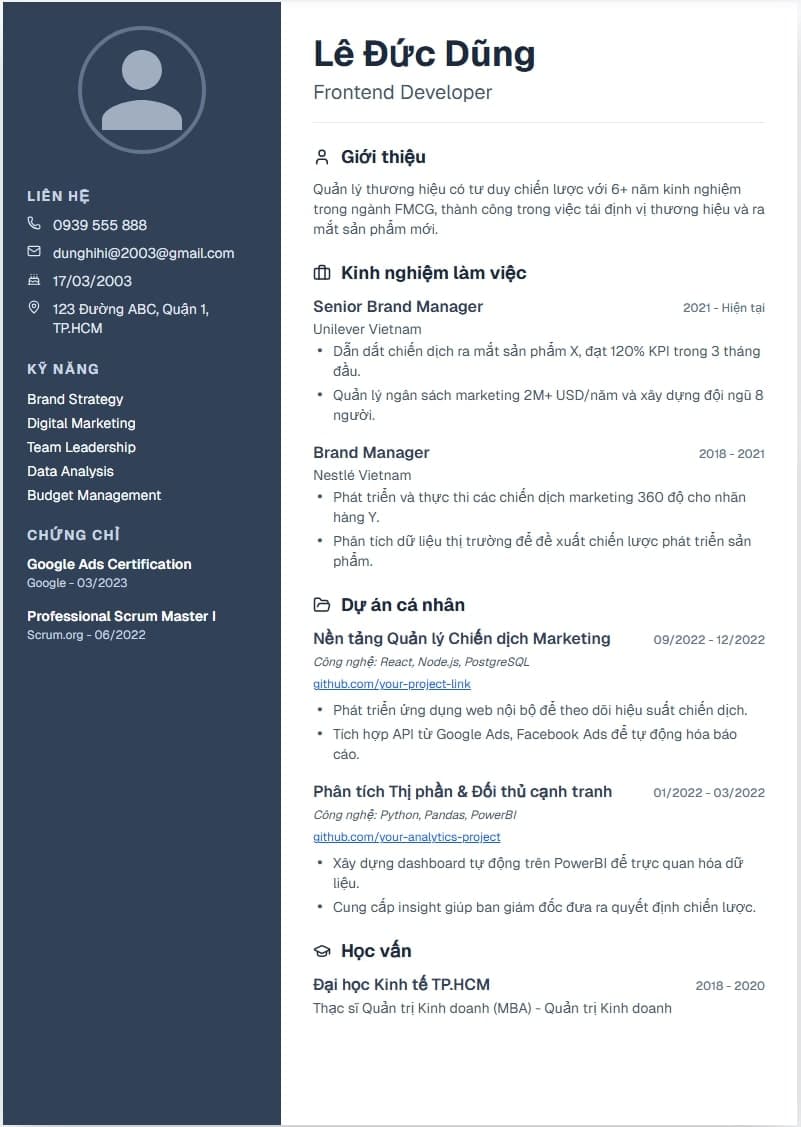Mẫu CV Ấn Tượng