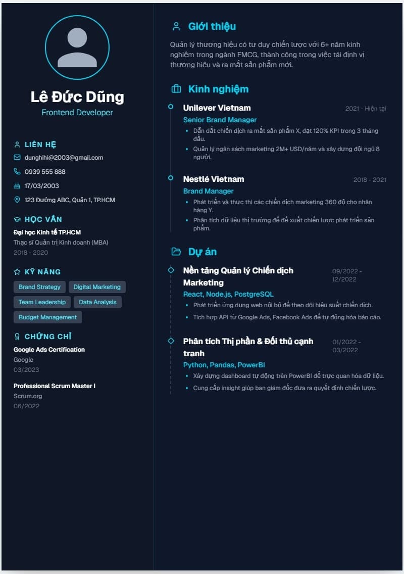 Mẫu CV Tinh Tế